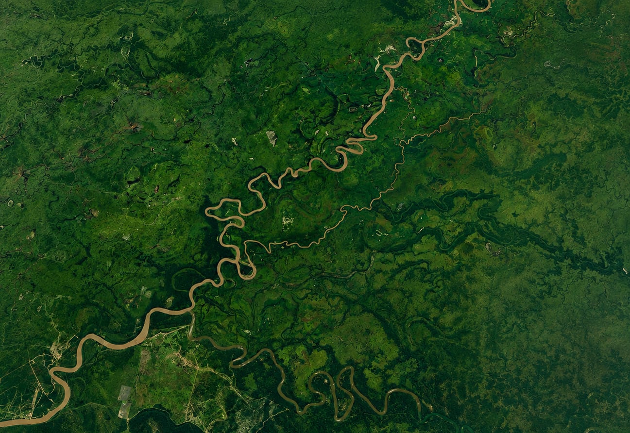 Aerial view of the rivers and wetlands of Jaguarland in the Northern Pantanal