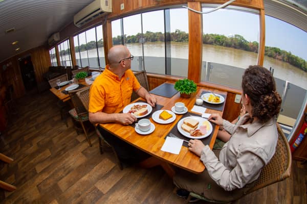 The panoramic dining room overlooking the river
