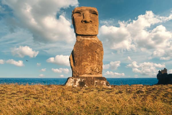 The solitary moai of Ahu Akapu at the Hanga Kioe site