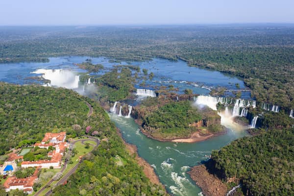 Aerial view of the entire Iguassu Falls system and the surrounding forest