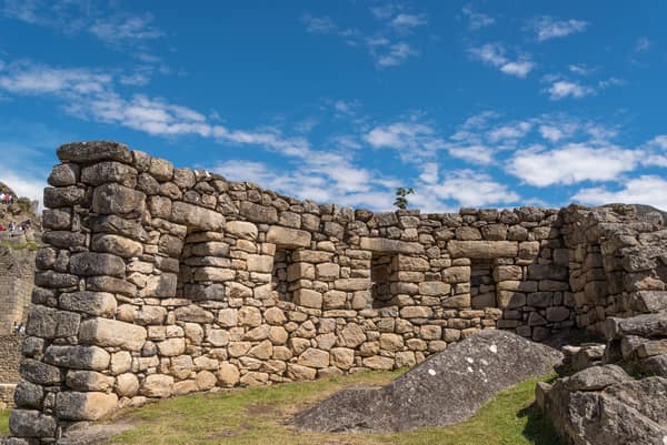A restored Inca stone wall at Machu Picchu