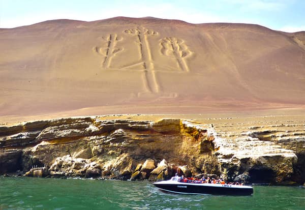 The Candelabra geoglyph on the Paracas peninsula, seen from a tour boat