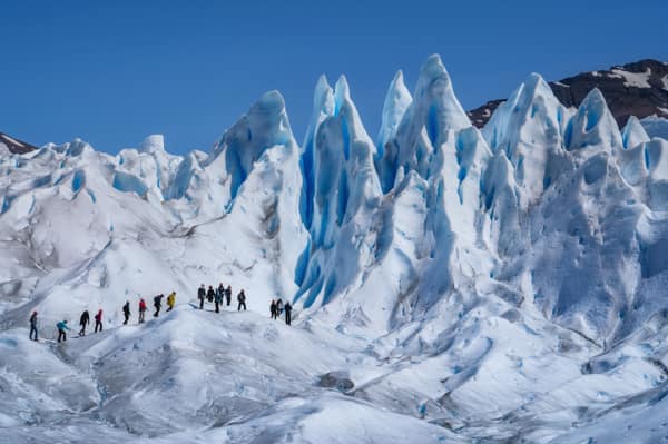 Trekkers on the séracs atop the Perito Moreno Glacier