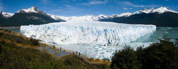 Panorama of the Perito Moreno Glacier and its walkways