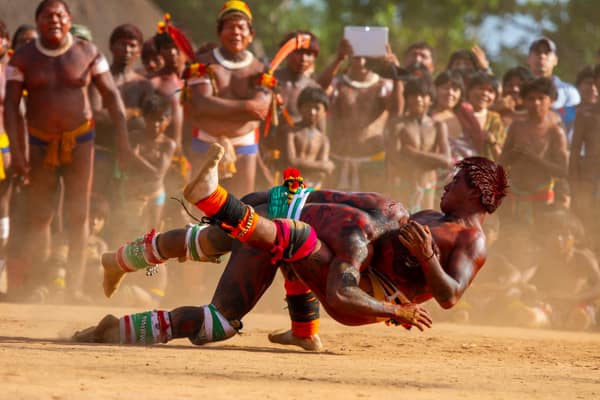 Two wrestlers in a traditional Huka-Huka match before the community